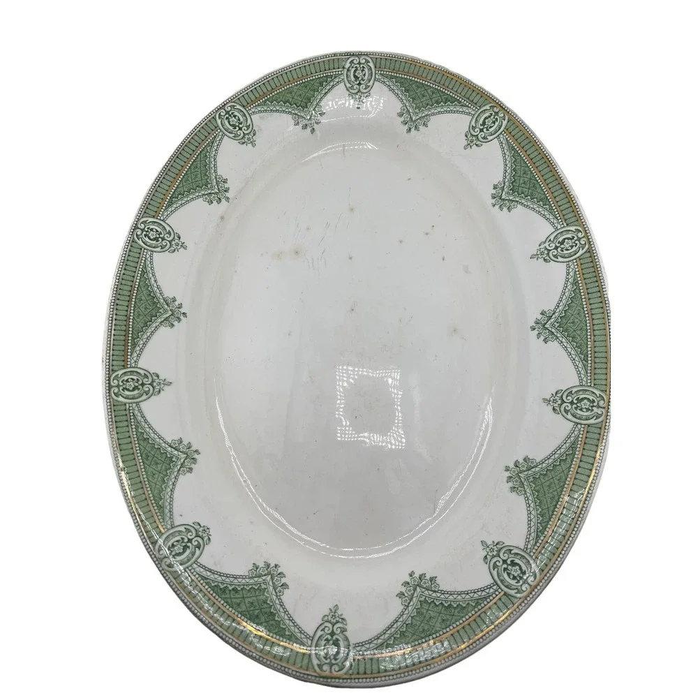 Ipswich J G Meakin England Serving Tray‎ Green Gold Antique Platter Vintage